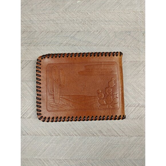 Vintage Embossed Leather Wallet Horse Desert Scene BiFold Western Equestrian - Picture 2 of 6